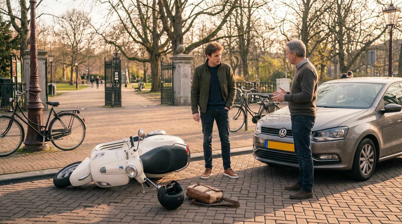 Scooterrijder in een Nederlandse straat