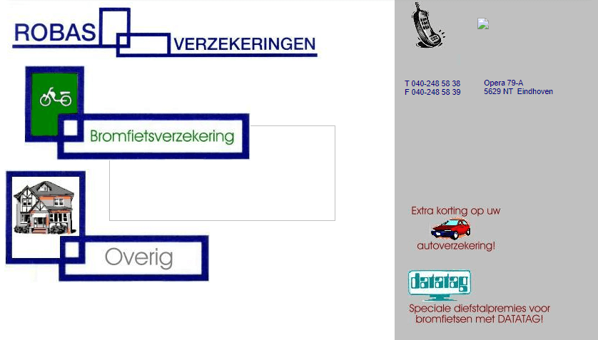 Screenshot van eerste website van Robas