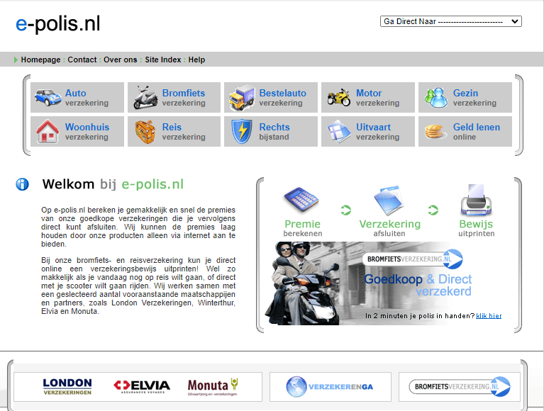 Screenshot van eerste website van E-
																polis