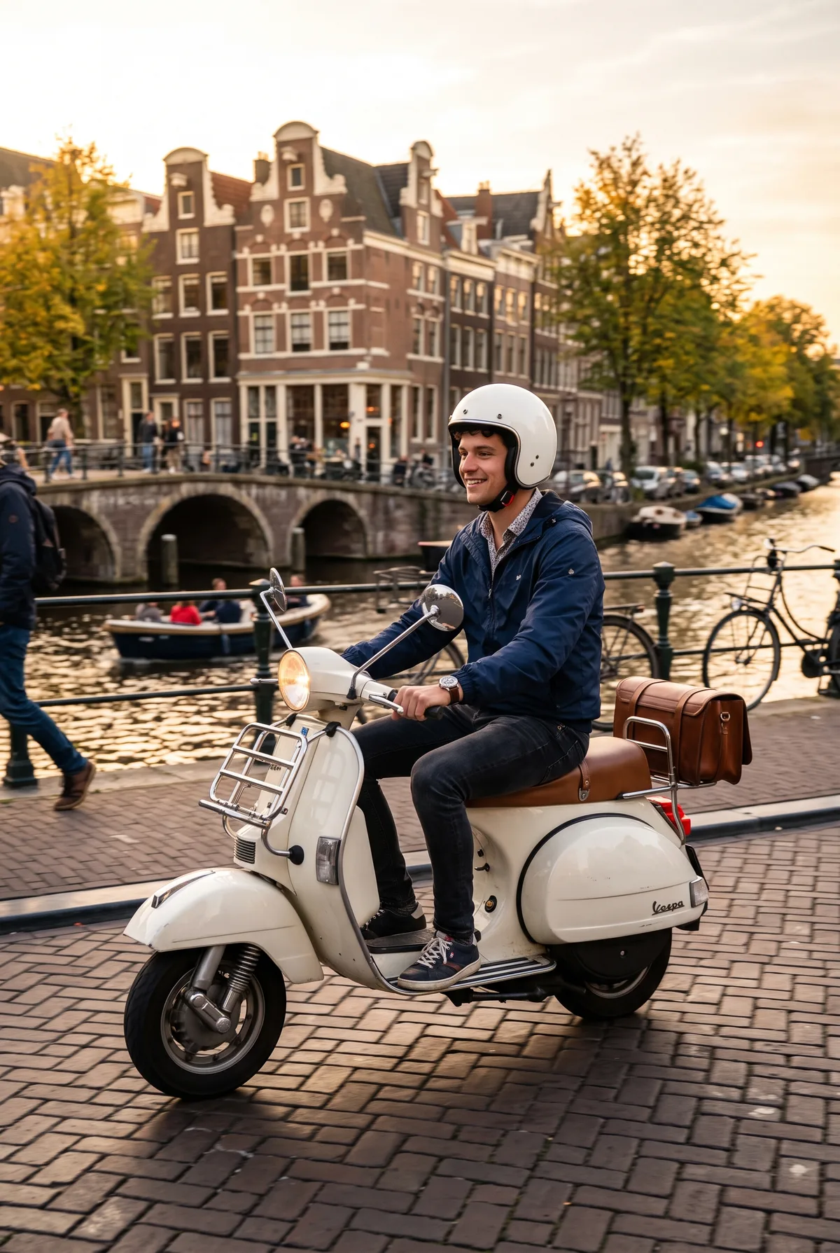 Scooterrijder op een Vespa in Amsterdam - Overstappen van scooterverzekering
